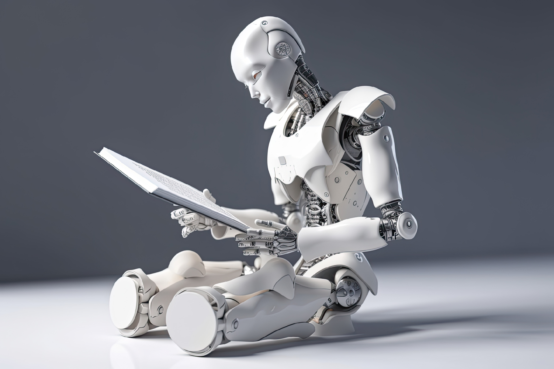Laboratorio di intelligenza artificiale Immagine che mostra un robot che legge un libro per presentare il laboratorio di intelligenza artificiale